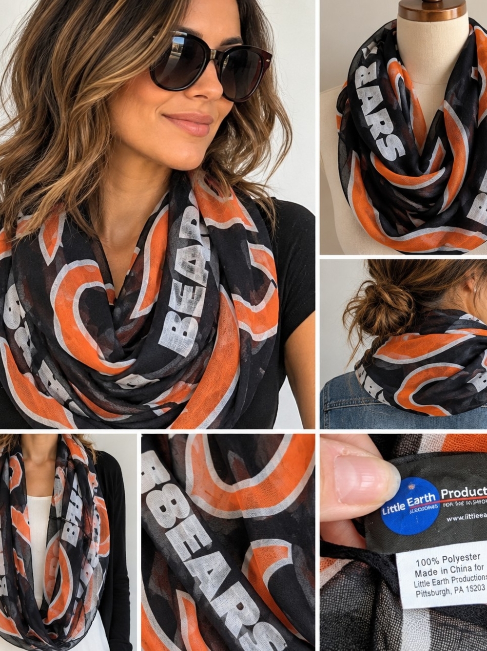 Little Earth Black & Orange 'Bears' Infinity Scarf